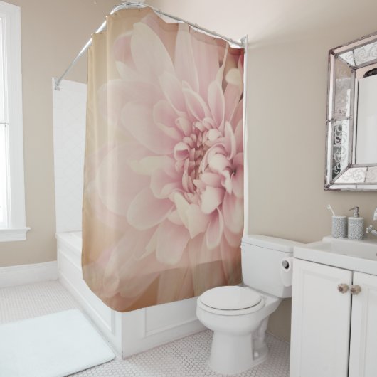 Dahlia bloemroze en goudbloem douchegordijn (In situ)
