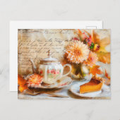 Dahlia Bloom with Pumpkin Cake Slice and Teapot Briefkaart (Voorkant / Achterkant)
