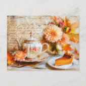 Dahlia Bloom with Pumpkin Cake Slice and Teapot Briefkaart (Voorkant)