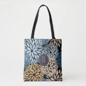 Dahlia Blue Gold Floral Monogram Tote Bag (Voorkant)