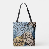 Dahlia Blue Gold Floral Monogram Tote Bag (Achterkant)