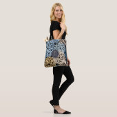 Dahlia Blue Gold Floral Monogram Tote Bag (Op model)