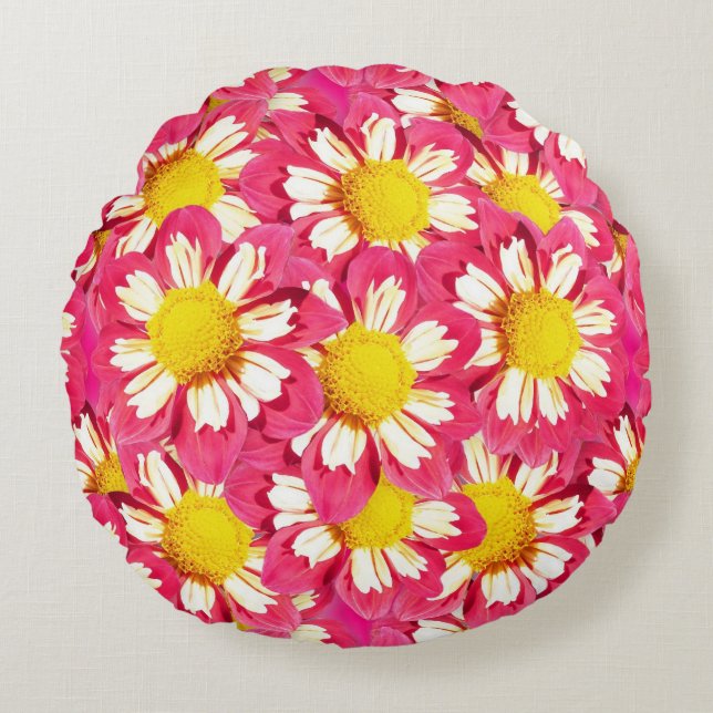 Dahlia bouquet - koraal en wit met geel rond kussen (Voorkant)