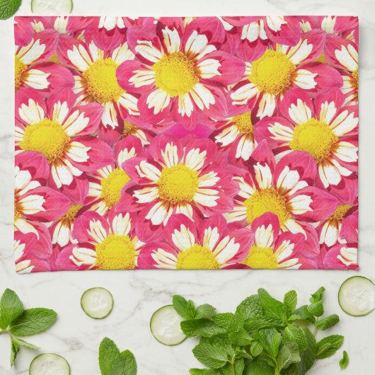 Dahlia bouquet - koraal en wit met geel theedoek (Gevouwen)