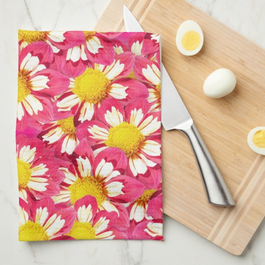 Dahlia bouquet - koraal en wit met geel theedoek (Quarter Fold)