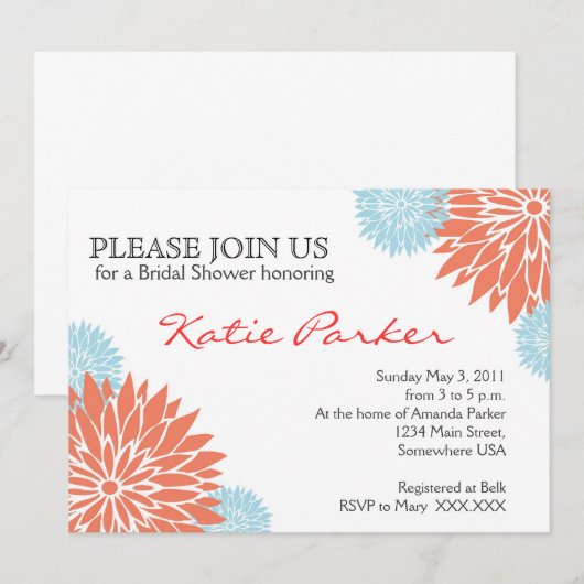 Dahlia Coral and Light blue Flower Kaart (Voorkant / Achterkant)