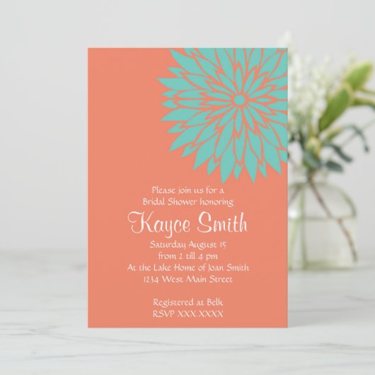 Dahlia Coral Flower Invitation Kaart (Staand voorkant)