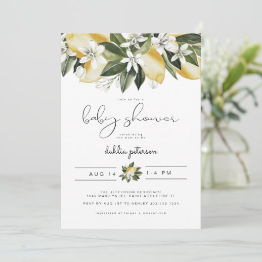 DAHLIA Cute Waterverf Lemon Citrus Baby shower Kaart (Staand voorkant)