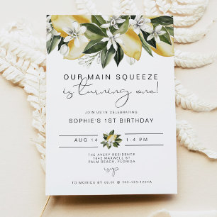 DAHLIA Cute Waterverf Lemon First Birthday Kaart