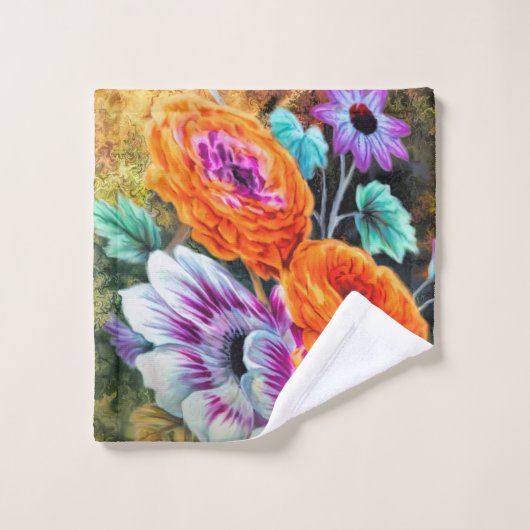 Dahlia daisy tuin bloemengroen goud sinaasappel bad handdoek (Wasdoekje)