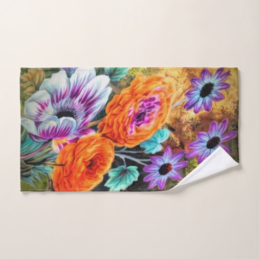 Dahlia daisy tuin bloemengroen goud sinaasappel bad handdoek (Handdoek)