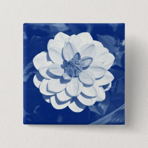 Dahlia - Digitaal cyanotype Vierkante Button 5,1 Cm