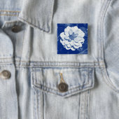 Dahlia - Digitale Cyanotype Vierkante Button 5,1 Cm (In situ)
