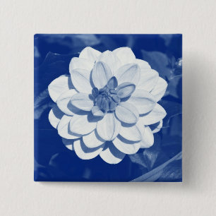 Dahlia - Digitale Cyanotype Vierkante Button 5,1 Cm