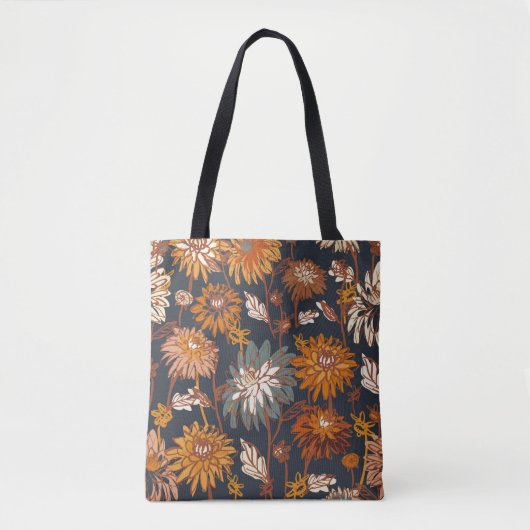 Dahlia en chrysanthema's met een naadloos patroon, tote bag (Voorkant)