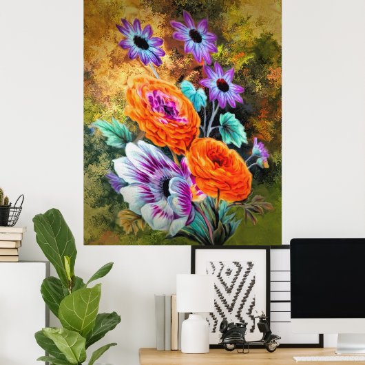 Dahlia en daisy flower garden floral poster
