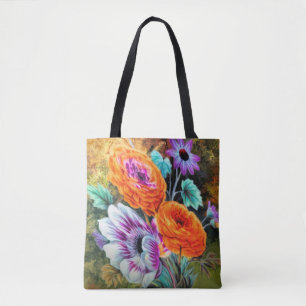 Dahlia en daisy flower garden floral tote bag