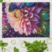 Dahlia en iriserende vlinder theedoek (Gevouwen)