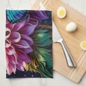 Dahlia en iriserende vlinder theedoek (Quarter Fold)