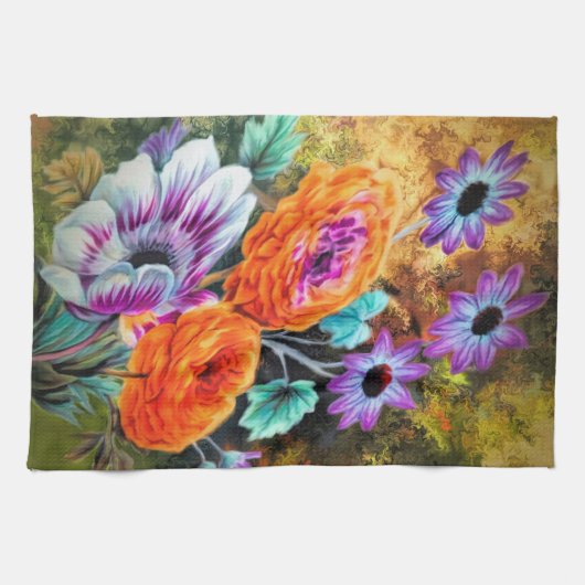 Dahlia en madeliefje bloementuin theedoek (Horizontaal)