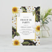 Dahlia en Spirea Botanical Sweet 16 Party Kaart (Staand voorkant)