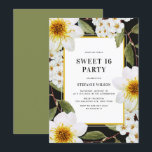 Dahlia en Spirea Botanical Sweet 16 Party Kaart<br><div class="desc">Nodig familie en vrienden uit voor uw evenement met deze botanische zoete 16-feestuitnodiging. Het beschikt over prachtige illustraties van dahlia's en spira's met groen. Deze florale zoete zestien uitnodiging is perfect voor lente-,  herfst- en tuinverjaardagen.</div>