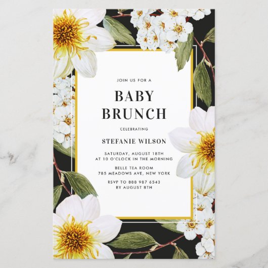 Dahlia en Spirea Botanische Baby Brunch Uitnodigin (Voorkant)