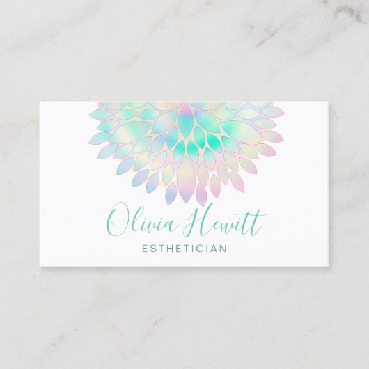 dahlia faux iridescent logo esthetician visitekaartje (Voorkant)
