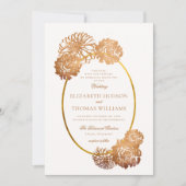Dahlia Floral Art Schets Koper Goud Herfst Bruilof Kaart (Voorkant)