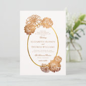 Dahlia Floral Art Schets Koper Goud Herfst Bruilof Kaart (Staand voorkant)