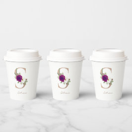 Dahlia floral bouquet roos gold monogram S Papieren Bekers