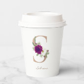 Dahlia floral bouquet roos gold monogram S Papieren Bekers (Achterkant)