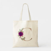 Dahlia floral bouquet roos goudmonogram C Tote Bag (Achterkant)