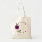 Dahlia floral bouquet roos goudmonogram C Tote Bag (Voorkant)