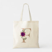 Dahlia floral bouquet roos goudmonogram F Tote Bag (Achterkant)