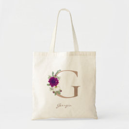 Dahlia floral bouquet roos goudmonogram G Tote Bag