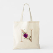 Dahlia floral bouquet roos goudmonogram N Tote Bag (Achterkant)