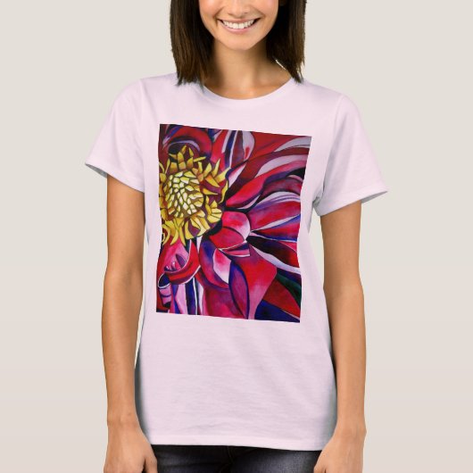 Dahlia flower abstracte originele bloemkunst t-shirt (Voorkant)