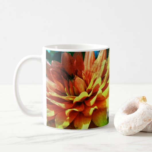 Dahlia Flower Art gepersonaliseerd Koffiemok (Met donut)