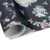 Dahlia Flower Blooms blush on black Cadeaupapier (Rol Hoek)