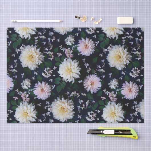 Dahlia Flower Blooms blush on black Tissuepapier (Craft)