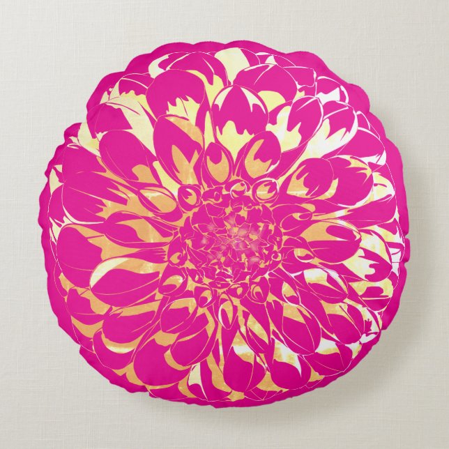 Dahlia flower bright pink pillow  rond kussen (Voorkant)