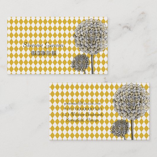 Dahlia Flower Harlequin Mustard Pattern Visitekaartje (Voorkant / Achterkant)