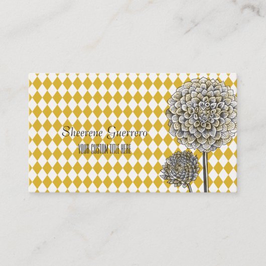 Dahlia Flower Harlequin Mustard Pattern Visitekaartje (Voorkant)