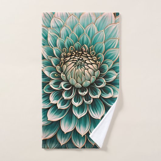Dahlia Flower in Blauwgroen Aqua Blue digitale kun Bad Handdoek (Handdoek)