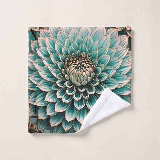 Dahlia Flower in Blauwgroen Aqua Blue digitale kun Bad Handdoek (Wasdoekje)