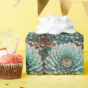 Dahlia Flower in Blauwgroen Aqua Blue digitale kun Cadeaupapier