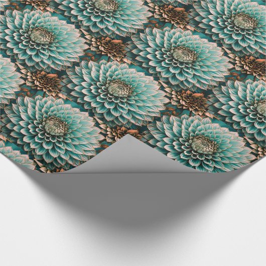 Dahlia Flower in Blauwgroen Aqua Blue digitale kun Cadeaupapier (Hoek)