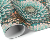 Dahlia Flower in Blauwgroen Aqua Blue digitale kun Cadeaupapier (Rol Hoek)