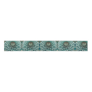 Dahlia Flower in Blauwgroen Aqua Blue digitale kun Grosgrain Lint